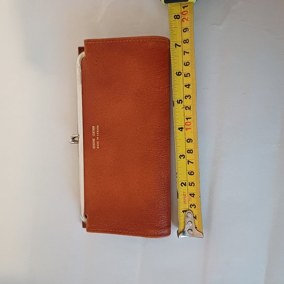 Vintage 1980s Genuine Leather Double Kiss Lock Brown Wallet Purse Made in Canada - Picture 8 of 11